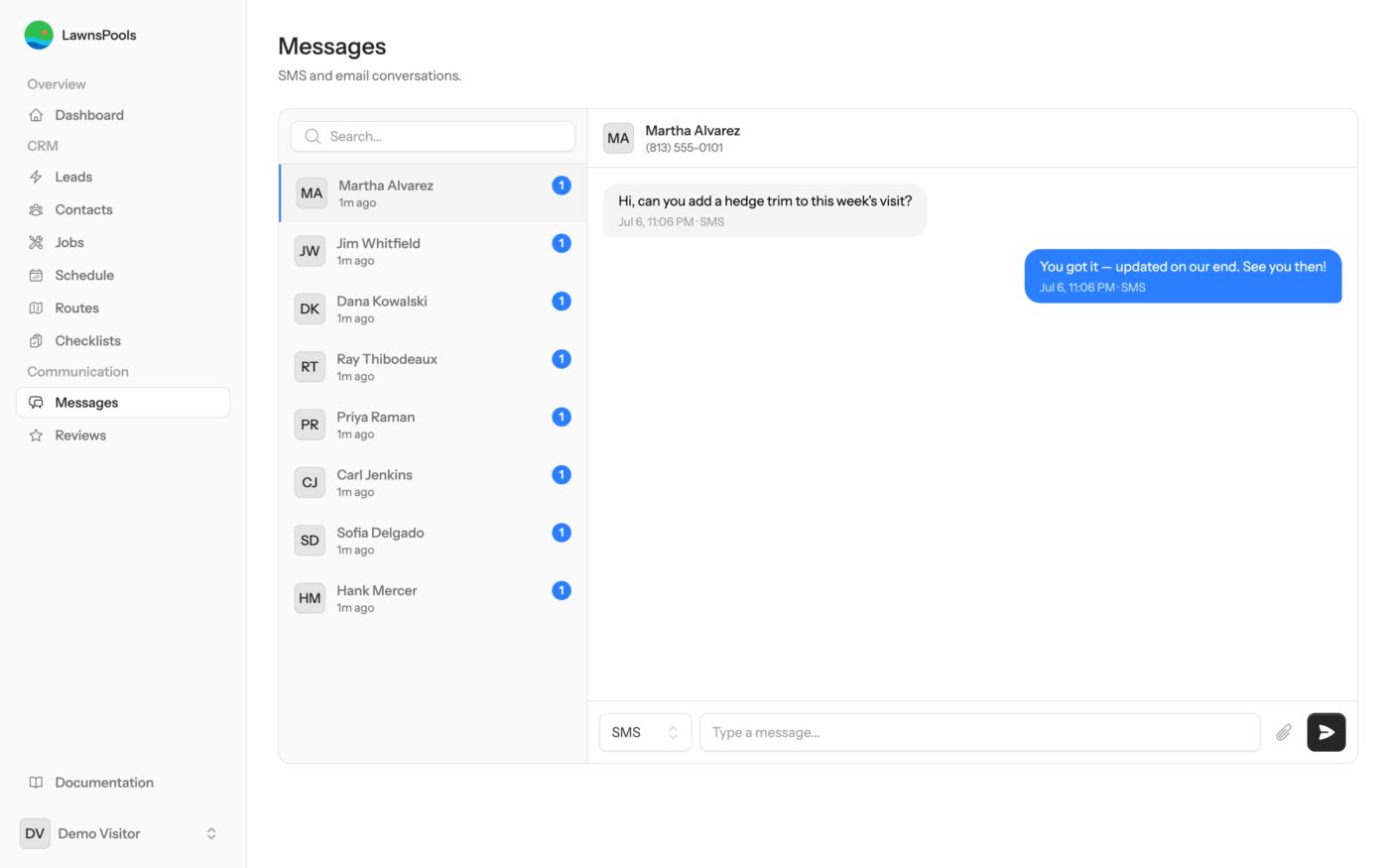 Texts land in the inbox, not your pocket — LawnsPools screenshot