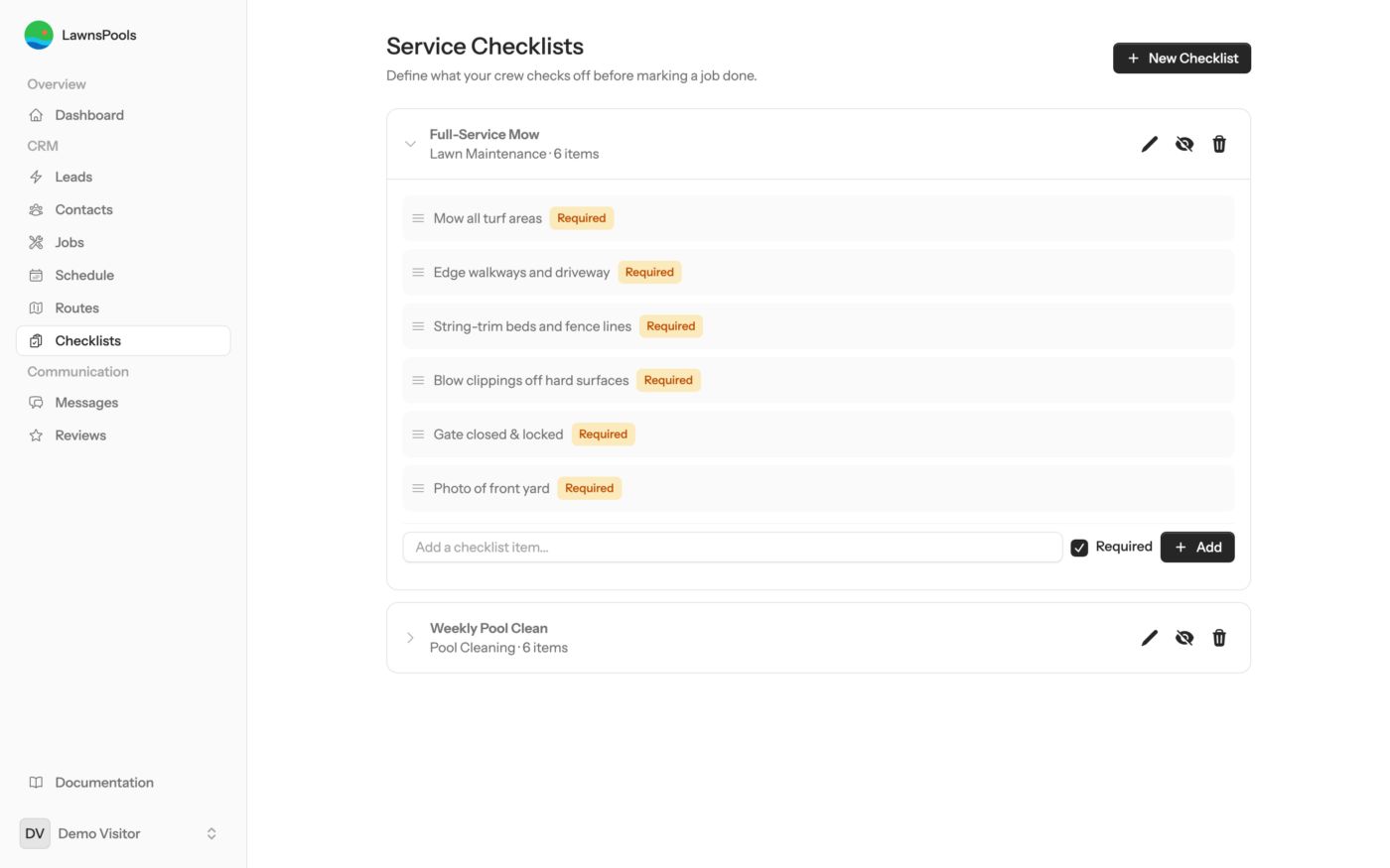 Proof on every visit — numbers included — LawnsPools screenshot